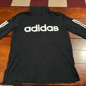 Adidas Black White 100% cotton knit Hoodie Spellout 3 stripes lightweight Boy’s